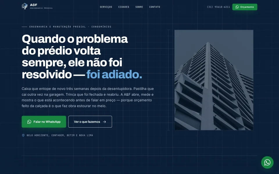Site da A&F Engenharia Predial