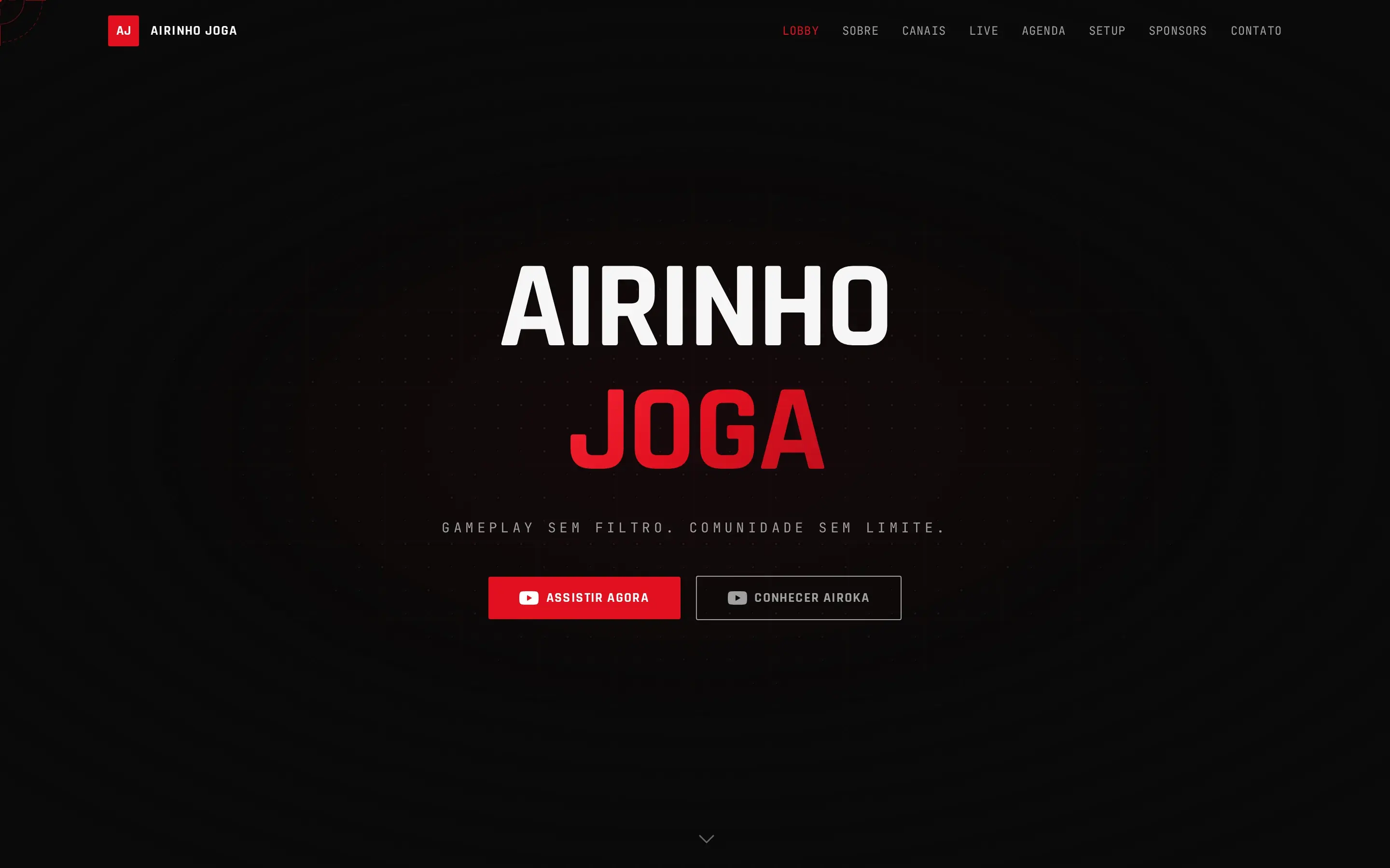 Site de Airinho Joga, projeto desenvolvido pela Uebi