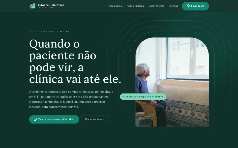 Site do Odonto Domiciliar, atendimento odontológico em domicílio em Juiz de Fora