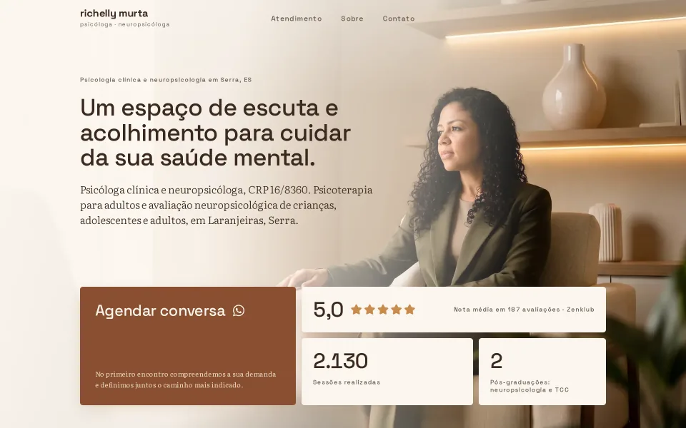 Site de Richelly Murta, psicóloga e neuropsicóloga em Serra, ES
